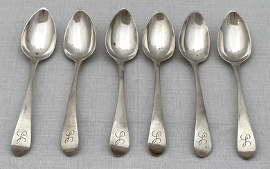 Georgian, George III, Six Silver Teaspoons. London 1794 George Wintle. 3.5 troy ounces.