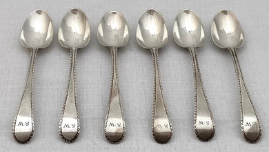 Georgian, George III, Six Silver Feather Edge Teaspoons. London 1791 Peter & Ann Bateman. 3.5 troy ounces.