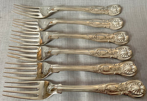 Georgian, George IV, Set of Six Silver Double Struck Kings Pattern Regimental Forks. London 1828 William Chawner II. 10 troy ounces.