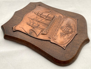 Early 20th Century British Sailors Society Plaque Made With Copper From Nelson's Flagships.