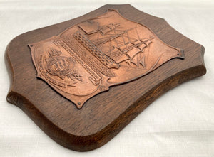 Early 20th Century British Sailors Society Plaque Made With Copper From Nelson's Flagships.