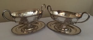 Georgian, George III, Old Sheffield Plate pair of open sauce tureens and stands. Circa 1775.