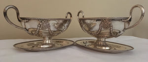 Georgian, George III, Old Sheffield Plate pair of open sauce tureens and stands. Circa 1775.