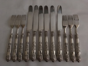 Georgian, George IV, cased set of silver Kings pattern fruit knives & forks for six persons. Sheffield 1824 - 28 Aaron Hadfield & Sons.