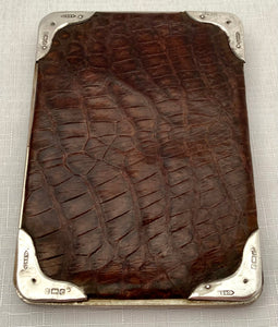 Edwardian Silver Mounted Leather Card Case. Birmingham 1904 Albert Baker & Co.