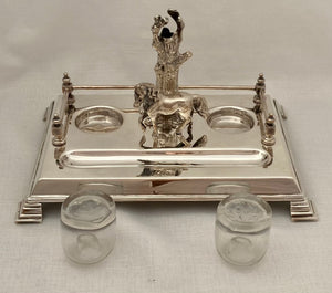 Early 20th Century Silver Plated Inkstand of Equine & Naturalistic Interest.