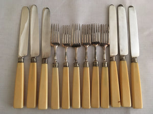 Georgian, George IV, Silver & Ivory Dessert Knives & Forks for Twelve.  Sheffield 1822/25 Law, Oxley & Atkin.