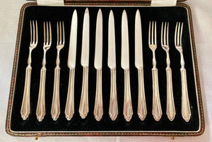Cased Set of Silver Plated Fruit Knives & Forks for Six. I. S. Greenberg & Co. of Birmingham, circa 1930.