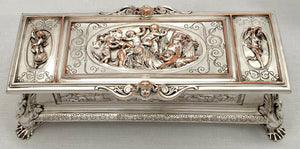 Victorian Neoclassical Silver Plated Figural Casket. Elkington & Co. circa 1865.