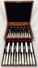 William IV Cased Set of Silver & Carved Mother of Pearl Dessert Knives & Forks for Twelve. Sheffield 1831/32 Aaron Hadfield.