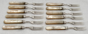 William IV Cased Set of Silver & Carved Mother of Pearl Dessert Knives & Forks for Twelve. Sheffield 1831/32 Aaron Hadfield.