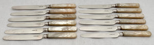 William IV Cased Set of Silver & Carved Mother of Pearl Dessert Knives & Forks for Twelve. Sheffield 1831/32 Aaron Hadfield.