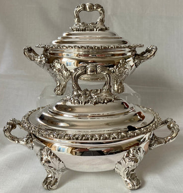 Pair of early Victorian Silver Plate on Copper Sauce Tureens & Covers, circa 1840 - 1860.