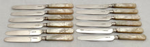William IV Cased Set of Silver & Carved Mother of Pearl Dessert Knives & Forks for Twelve. Sheffield 1831/32 Aaron Hadfield.