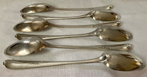 Georgian, George III, Six Silver Feather Edge Dessert Spoons. London 1781 George Smith III. 6 troy ounces.