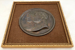 Early 19th Century Bronzed Relief Framed Plaque of Napoleon Bonaparte & Marie Louise, Duchess of Parma.