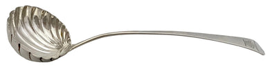 George III Crested Silver Shell Bowl Fish Soup Ladle. London 1785 William Sumner I. 4.8 troy ounces.