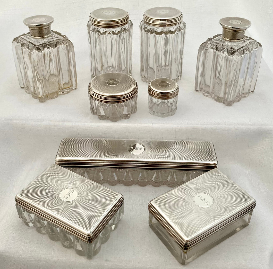 Early Victorian Silver Mounted Cut Glass Vanity Set. London 1839 Charles Rawlings & William Summers. 11.5 troy ounces.