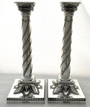 Victorian Pair of Silver Plated Neoclassical Candlesticks. Elkington & Co 1891.