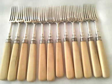 Georgian, George III,  Twelve  Silver Ivory Handle Dinner Forks. London 1805 John Mewburn.